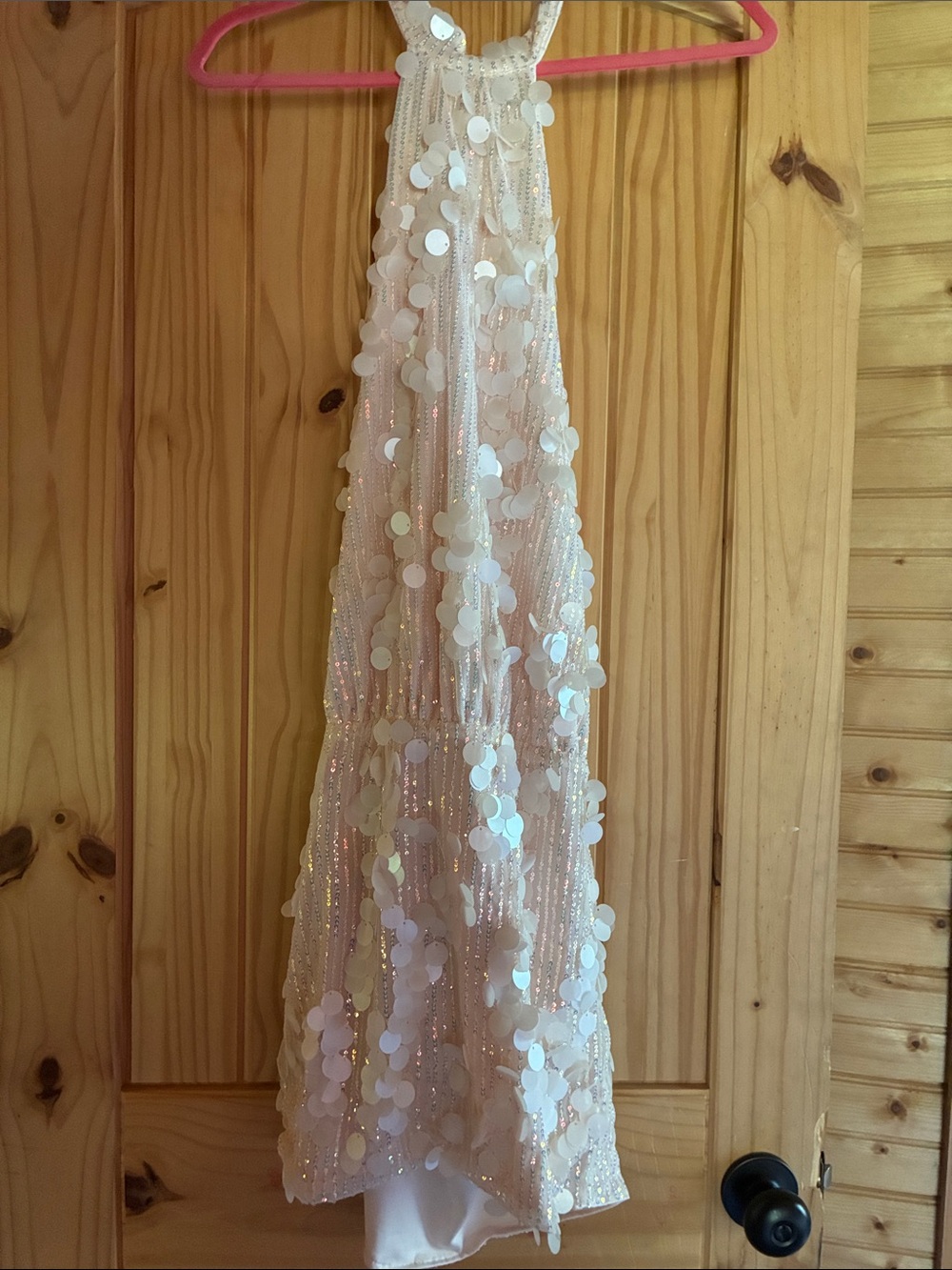 White Sequin Halter Women’s Dress